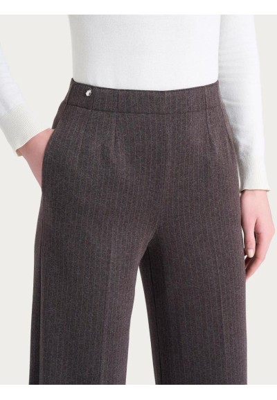 Ragno Donna Pantalone Gessato Wide Leg con Tasche in Eco Jacquard  | M