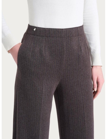 Ragno Donna Pantalone Gessato Wide Leg con Tasche in Eco Jacquard  | M