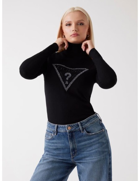 Guess Donna Maglione a Collo Alto Logo Triangolo con Perline  | Mariad