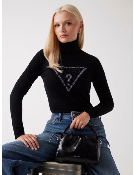 Guess Donna Maglione a Collo Alto Logo Triangolo con Perline  | Mariad