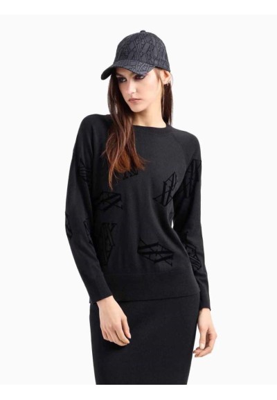 Maglione Donna Armani Exchange in Misto Cotone e Seta con Monogram Flo
