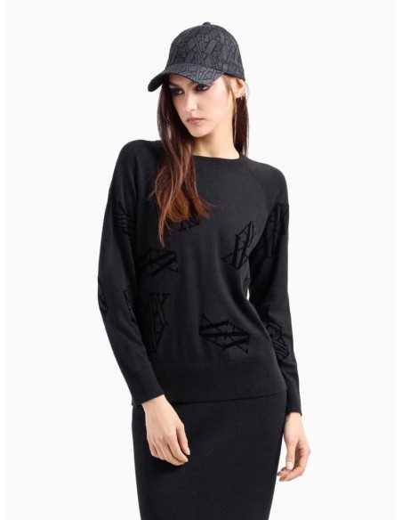 Maglione Donna Armani Exchange in Misto Cotone e Seta con Monogram Flo
