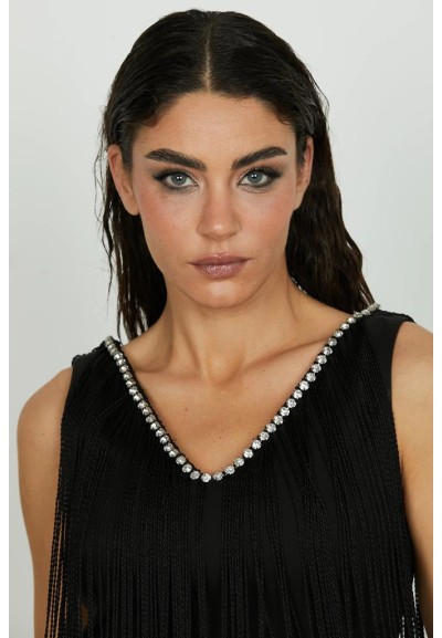 Abito corto BAHAMAS Relish donna con frange e applicazioni strass  | M