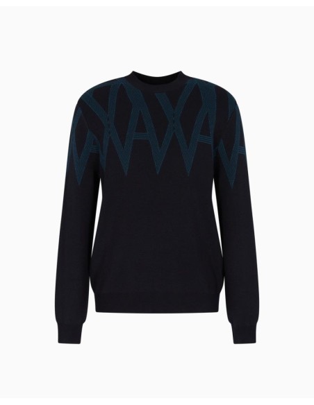 Armani Exchange Uomo Maglione girocollo logo AX all over  | Mariadesol