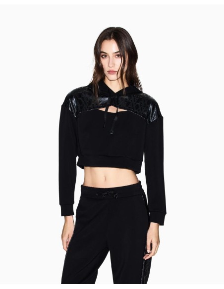 Felpa Armani Exchange Donna Cropped con Cappuccio e Logo Cut Out  | Ma
