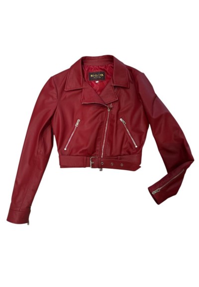 Giubbotto Donna in Pelle No Clock – Modello Biker Corto con Cintura  |