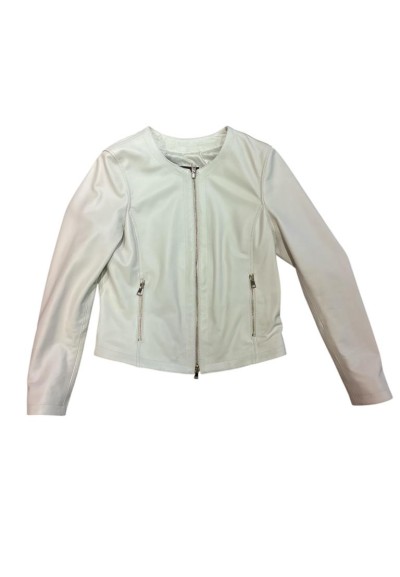 Giubbotto Donna in Pelle Panna con Zip – Modello Minimal Chic  | Maria