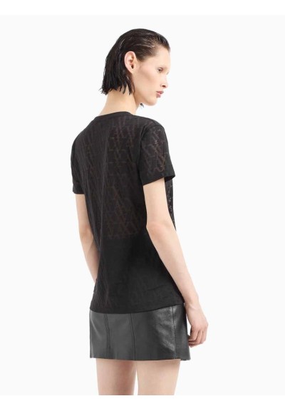 T-shirt Regular Fit Donna in Tessuto Fiammato con Monogram Allover Arm