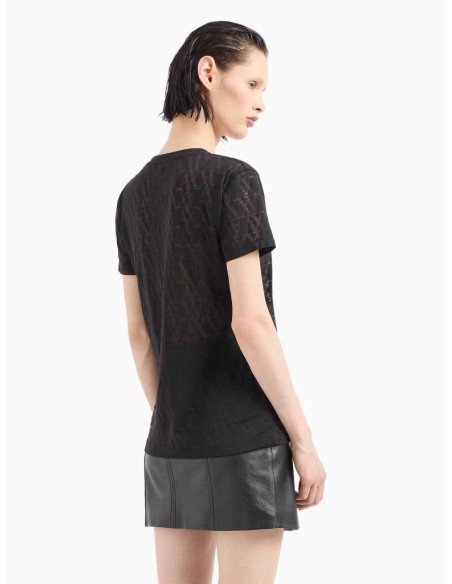 T-shirt Regular Fit Donna in Tessuto Fiammato con Monogram Allover Arm