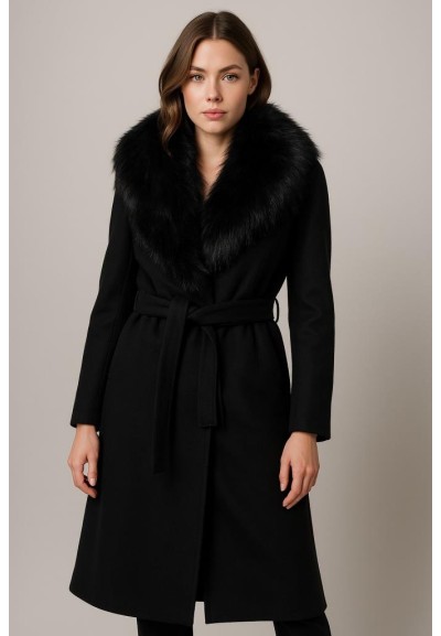 Cappotto ANNAPUR Relish donna lungo con cintura e collo in ecopellicci