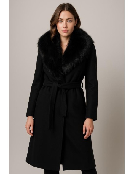 Cappotto ANNAPUR Relish donna lungo con cintura e collo in ecopellicci