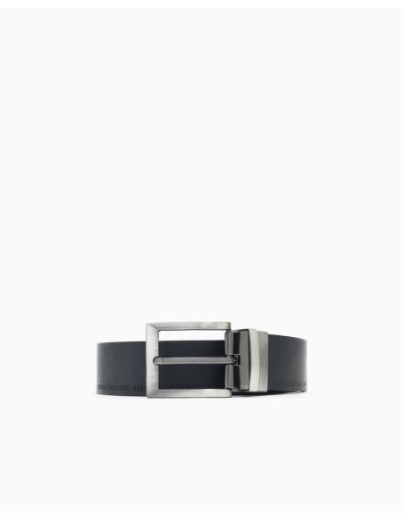 Armani Exchange Cintura Uomo in Pelle con Logo Tono su Tono e Fibbia C