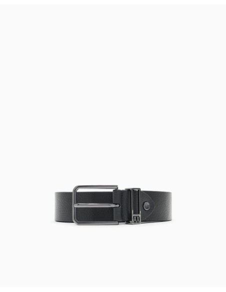 Armani Exchange Cintura Uomo in Pelle con Fibbia Squadrata e Logo Meta