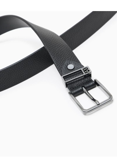 Armani Exchange Cintura Uomo in Pelle con Fibbia Squadrata e Logo Meta