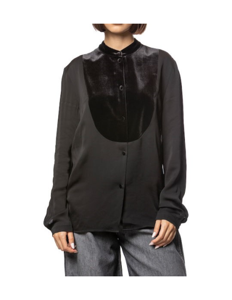 Armani Exchange Camicia Donna Nera a Maniche Lunghe in 100% Viscosa  |