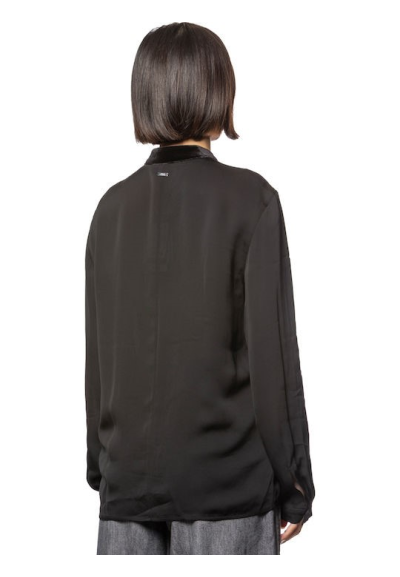 Armani Exchange Camicia Donna Nera a Maniche Lunghe in 100% Viscosa  |