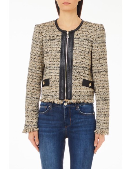 Liu Jo Giacca Donna Corta in Bouclé con Dettagli in Similpelle e Lurex