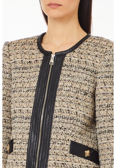 Liu Jo Giacca Donna Corta in Bouclé con Dettagli in Similpelle e Lurex