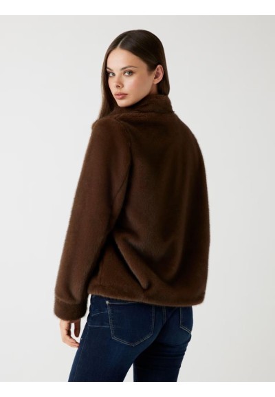 Guess Giacca Donna in Pelliccia Sintetica con Collo a Lupetto