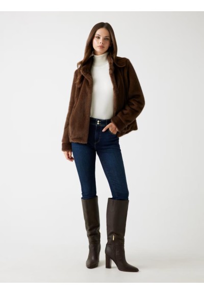 Guess Giacca Donna in Pelliccia Sintetica con Collo a Lupetto