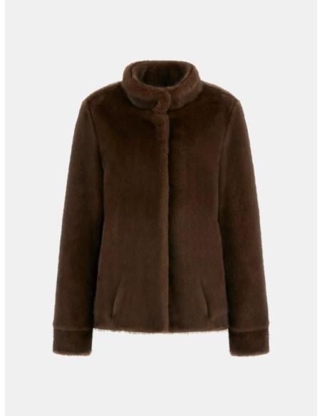 Guess Giacca Donna in Pelliccia Sintetica con Collo a Lupetto