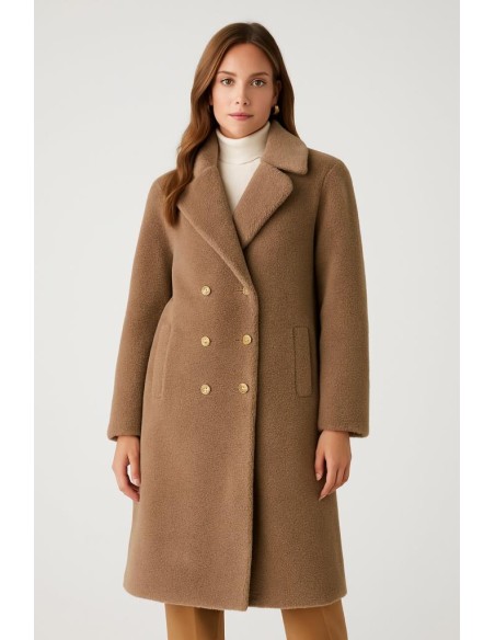 Guess Cappotto Donna Teddy in Tessuto Effetto Pelliccia con Bottoni Or