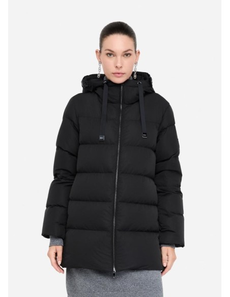 Liu Jo Piumino Donna Nero con Ricami Gioiello e Cappuccio  | Mariadeso