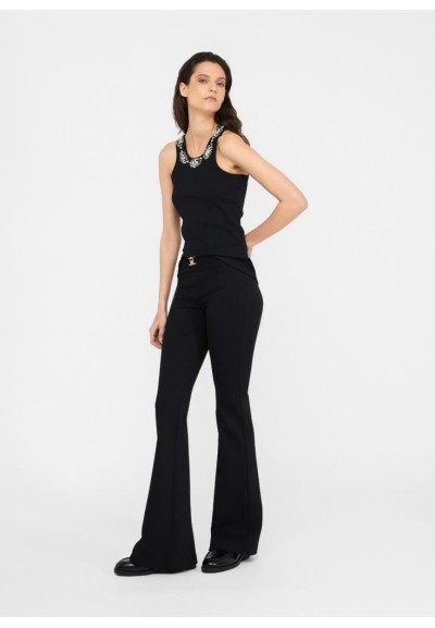 Liu Jo Pantaloni Donna Flare in Punto Milano con Cintura Logo  | Maria