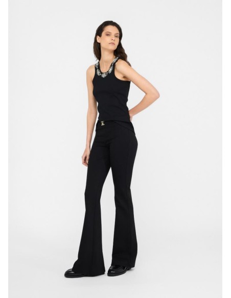 Liu Jo Pantaloni Donna Flare in Punto Milano con Cintura Logo  | Maria