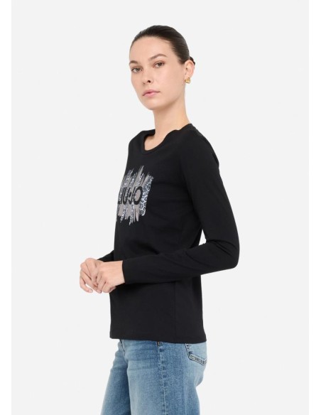 T-shirt Liu Jo donna in cotone con stampa e strass  | Mariadesole.it