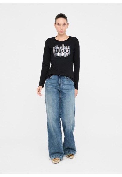 T-shirt Liu Jo donna in cotone con stampa e strass  | Mariadesole.it