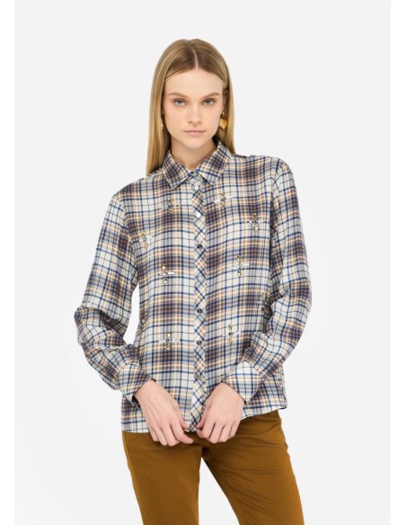 Liu Jo Camicia Donna a Quadri con Ricami Gioiello in Viscosa  | Mariad