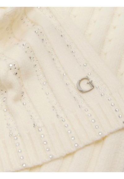 Guess Cuffia Donna in Maglia con Pompon e Logo Strass  | Mariadesole.i