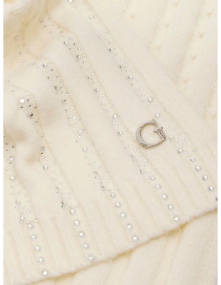 Guess Cuffia Donna in Maglia con Pompon e Logo Strass  | Mariadesole.i