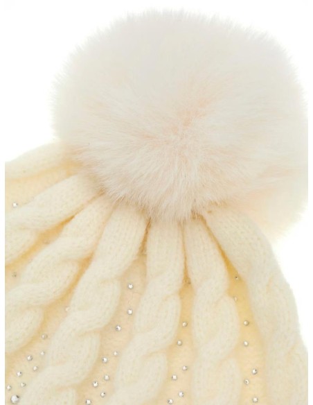 Guess Cuffia Donna in Maglia con Pompon e Logo Strass  | Mariadesole.i