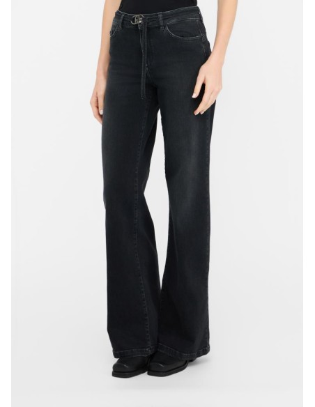 Liu Jo Jeans Donna Flare Nero con Cintura Logata – Effetto Bottom Up  