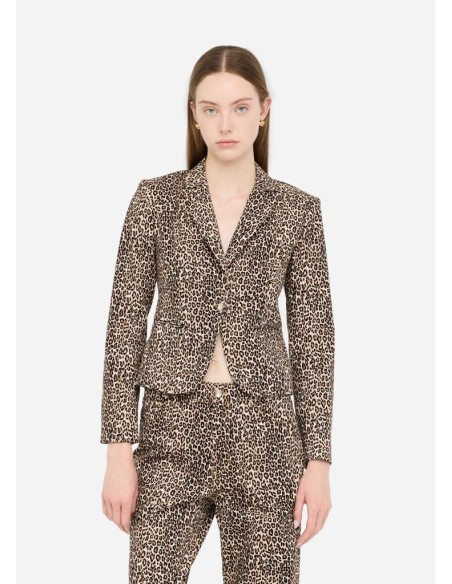 Liu Jo Blazer Donna Animalier in Denim Stretch con Spilla Floreale  | 
