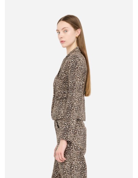 Liu Jo Blazer Donna Animalier in Denim Stretch con Spilla Floreale  | 