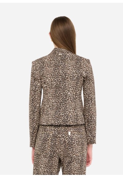 Liu Jo Blazer Donna Animalier in Denim Stretch con Spilla Floreale  | 