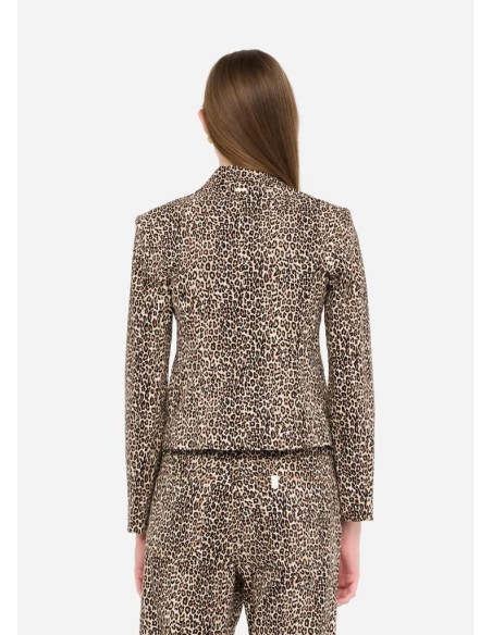 Liu Jo Blazer Donna Animalier in Denim Stretch con Spilla Floreale  | 