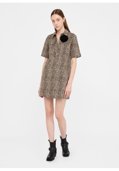 Liu Jo Abito Corto Donna Animalier in Denim Stretch con Spilla Floreal