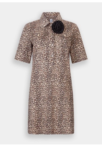 Liu Jo Abito Corto Donna Animalier in Denim Stretch con Spilla Floreal