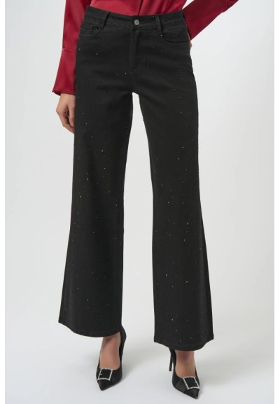 Joseph Ribkoff Jeans Donna a Gamba Larga con Strass in Denim Featherwe
