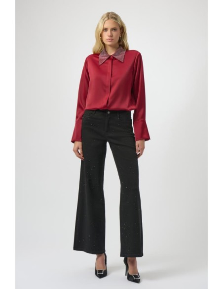 Joseph Ribkoff Jeans Donna a Gamba Larga con Strass in Denim Featherwe