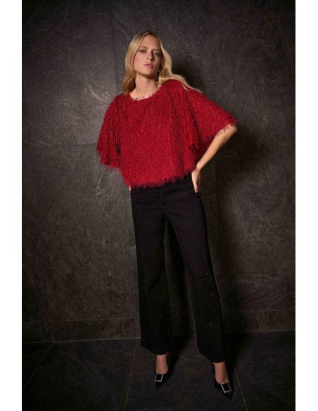 Joseph Ribkoff Jeans Donna a Gamba Larga con Strass in Denim Featherwe