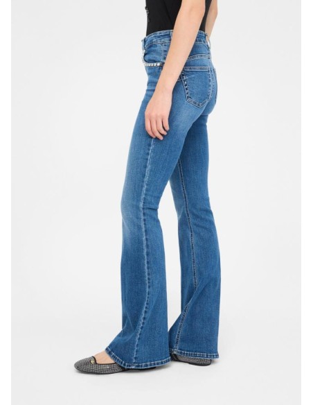 Liu Jo Jeans Donna Flare a Vita Alta con Strass e Taglio Bottom Up  | 