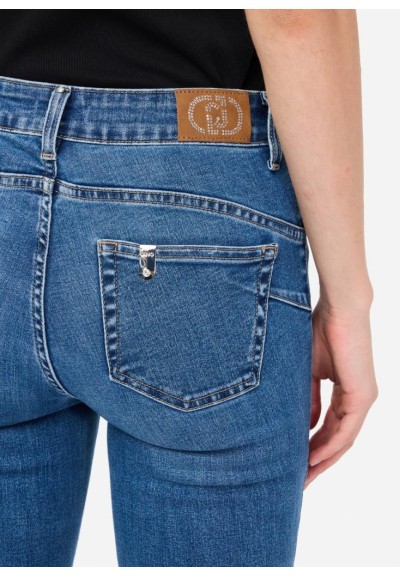 Liu Jo Jeans Donna Flare a Vita Alta con Strass e Taglio Bottom Up  | 