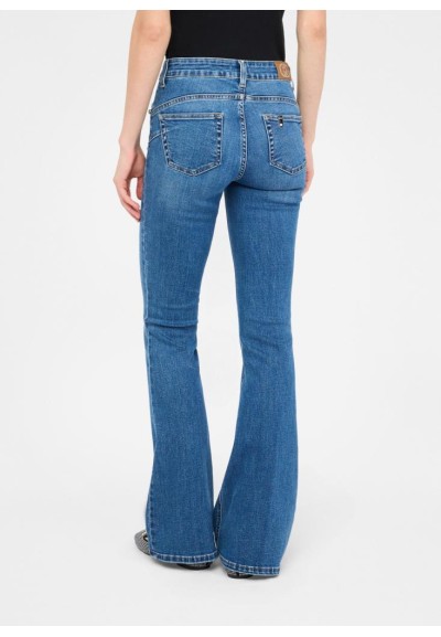 Liu Jo Jeans Donna Flare a Vita Alta con Strass e Taglio Bottom Up  | 