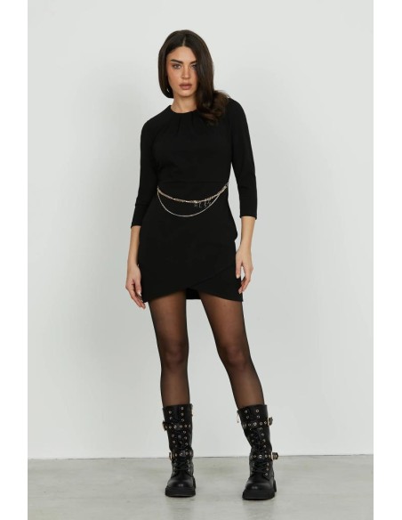 Relish Abito Donna AGO Corto con Piega, Scollo Elegante e Cintura in V