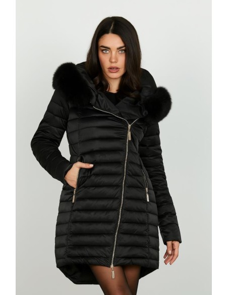 Relish Piumino Donna DIESSAM Lungo con Cappuccio ed Ecopelliccia Stacc